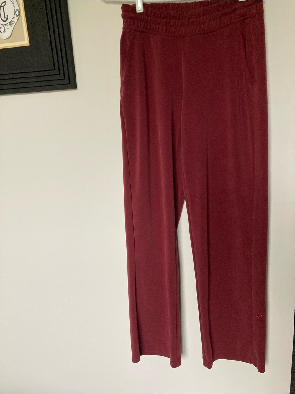 Athleta soft comfy loungewear scuba fabric Burgundy wide leg Pull-On Pants